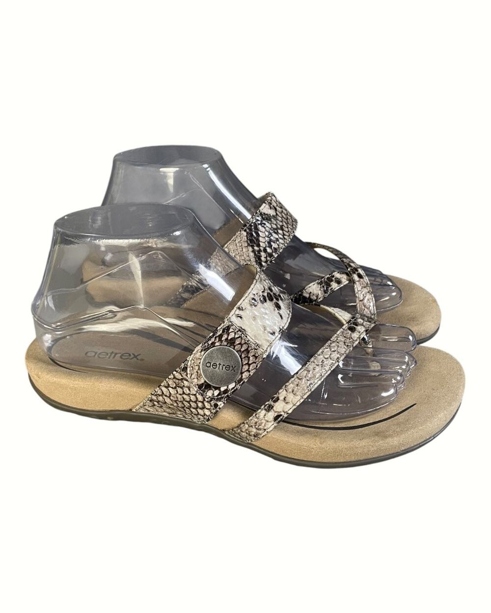 Aetrex Women’s Izzy Orthopedic Faux Snakeskin Sandals Size 7.5-8